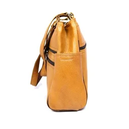 STEPSCART Premium Genuine Leather Ladies Handbag - Regular Size, Yellow Orange