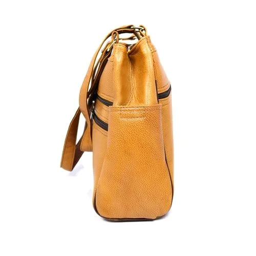 STEPSCART Premium Genuine Leather Ladies Handbag - Regular Size, Yellow Orange
