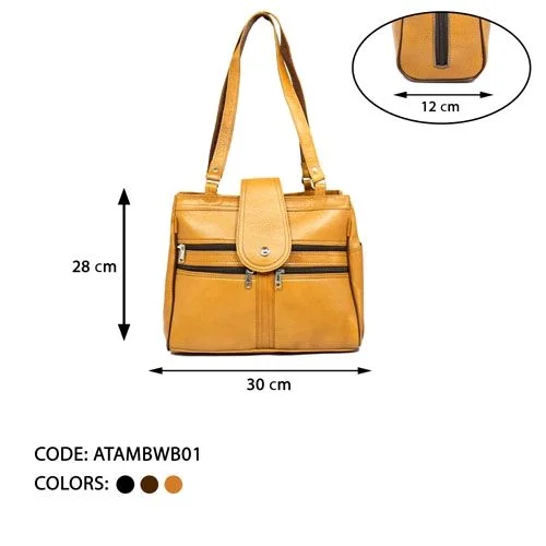 STEPSCART Premium Genuine Leather Ladies Handbag - Regular Size, Yellow Orange