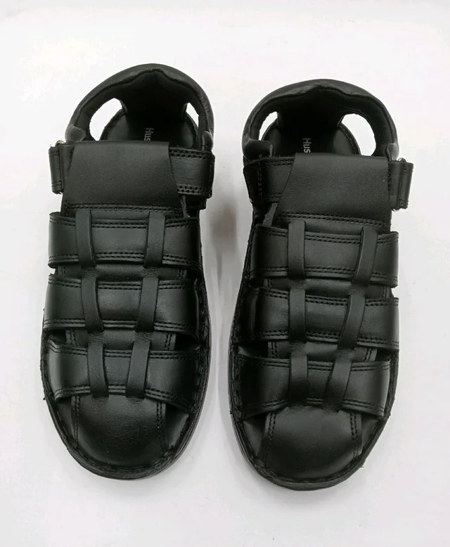 Genuine Leather Men's Trendy Comfort Full Sandals - 11, Black