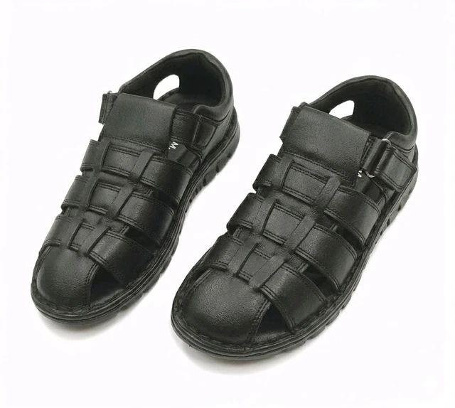 Genuine Leather Men's Trendy Comfort Full Sandals - 7, Black