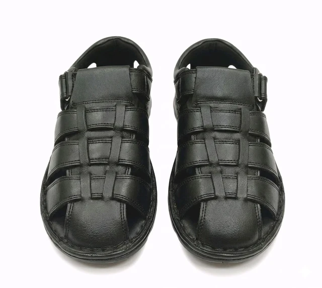 Genuine Leather Men's Trendy Comfort Full Sandals - 7, Black