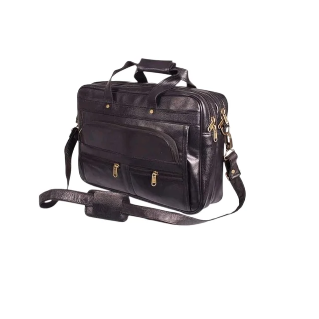 Elite Executive Genuine Leather Office Bag - Size → 15.6 Inch Laptop Compatible, Black