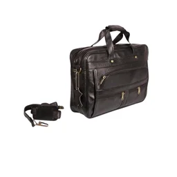 Elite Executive Genuine Leather Office Bag - Size → 15.6 Inch Laptop Compatible, Black