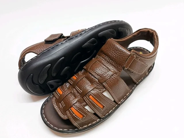 UrbanStride Premium Leather Sandals - 8, Nutmeg Wood Finish