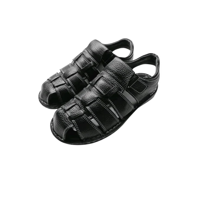 Genuine Leather Men's Trendy Sandals - 9, Black