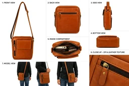 Premium Leather Crossbody Sling Bag for Unique – Compact Multi Pocket Daily Use Bag - Standard, Tangerine