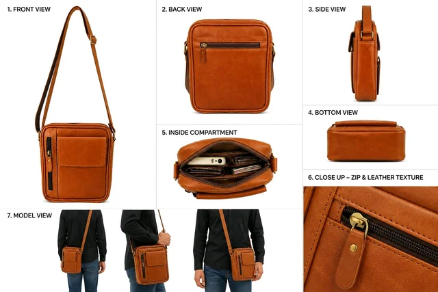 Premium Leather Crossbody Sling Bag for Unique – Compact Multi Pocket Daily Use Bag - Standard, Tangerine