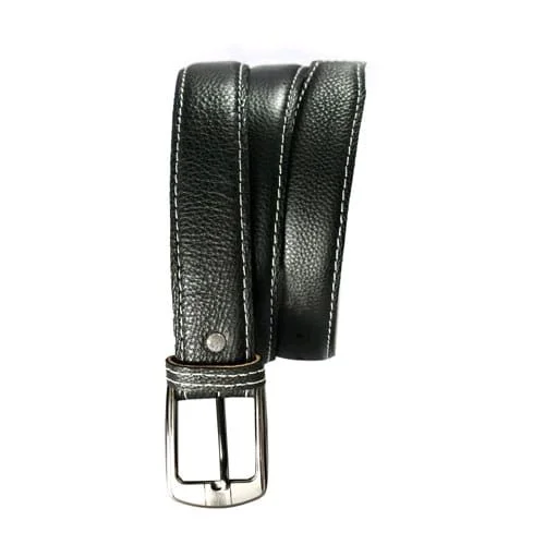 Genuine Leather Men's Black Belt – Classic Pin Buckle Formal Wear - Available Sizes: 32, 34, 36, 38, 40. (Inches), Black