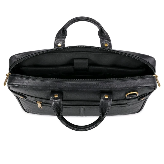 premium-genuine-leather-laptop-slim-single-compartment-bag-15-5-inch - Size: 15.5 Inches, Black
