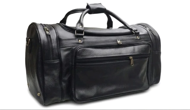 STEPSCART Premium Leather Travel Duffle Bag - 20 Inches, Black