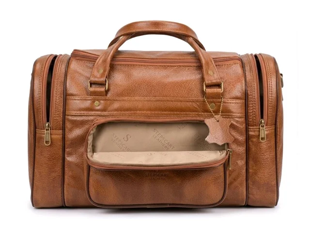 The Ultimate Tan Leather Voyager Duffle Bag's
- 17 inches, Web Orange