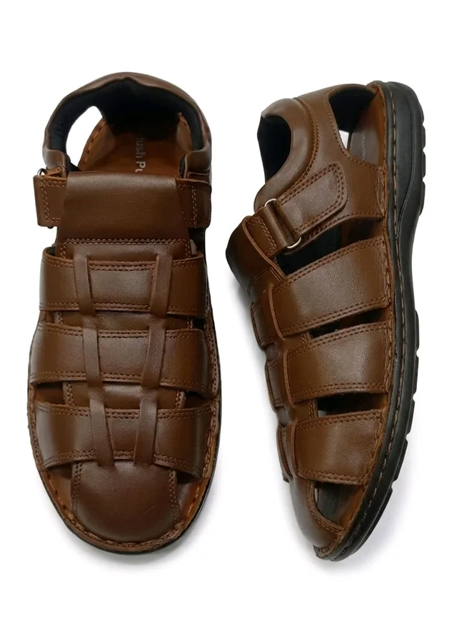 Genuine Leather Men's Trendy Comfort Sandals - 6, Tangerine