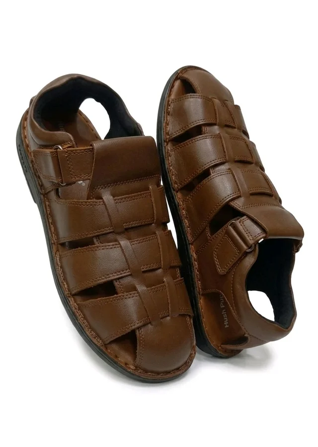 Genuine Leather Men's Trendy Comfort Sandals - 7, Tangerine