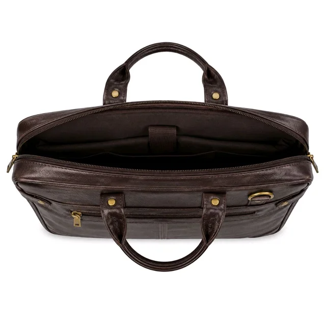 premium-genuine-leather-laptop-slim-single-compartment-bag-15-5-inch - Size: 15.5 Inches, Brown