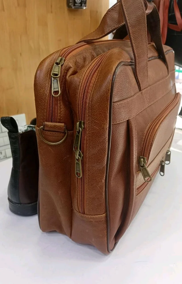Executive Leather Laptop Bag – 2 Compartment Bags - 15.6 Inches, Tangerine
