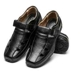 STEPSCART Royal Stride FS-01 | Premium Full-Grain Leather Sandals for Men - 6, Black