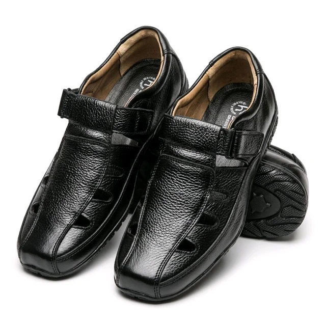 STEPSCART Royal Stride FS-01 | Premium Full-Grain Leather Sandals for Men - 6, Black