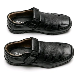 STEPSCART Royal Stride FS-01 | Premium Full-Grain Leather Sandals for Men - 6, Black
