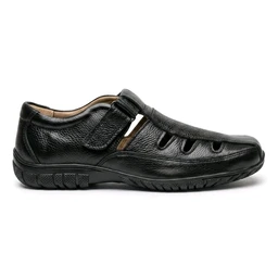 STEPSCART Royal Stride FS-01 | Premium Full-Grain Leather Sandals for Men - 6, Black