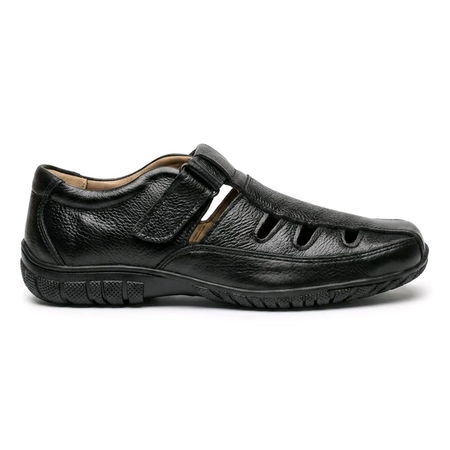 STEPSCART Royal Stride FS-01 | Premium Full-Grain Leather Sandals for Men - 6, Black