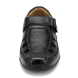 STEPSCART Royal Stride FS-01 | Premium Full-Grain Leather Sandals for Men - 6, Black