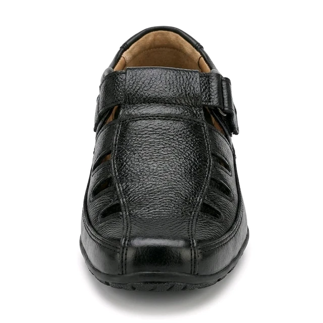 STEPSCART Royal Stride FS-01 | Premium Full-Grain Leather Sandals for Men - 6, Black