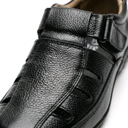 STEPSCART Royal Stride FS-01 | Premium Full-Grain Leather Sandals for Men - 6, Black