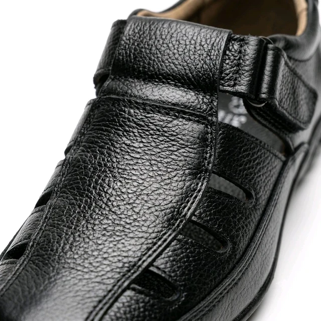 STEPSCART Royal Stride FS-01 | Premium Full-Grain Leather Sandals for Men - 6, Black