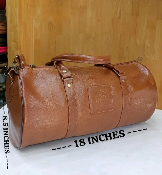 Premium Genuine Leather Travel & Gym Bags - 18 inches Standdrad, Tan Brown 