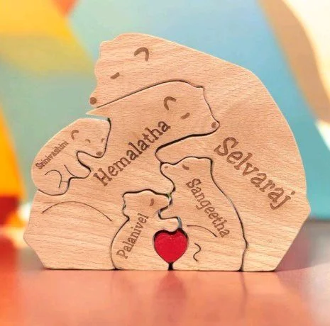 Customized Wooden Family Puzzle Name Frame | Personalized Family Members Engraved Gift