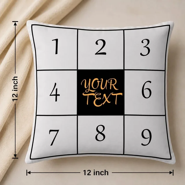 GIFTFLIX Customized 8 Photo Collage Pillow with Center Name & Text – Square Personalized Cushion (30x30 cm) for Couples, Birthday & Anniversary