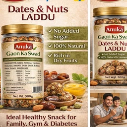 Anuka Healthy Khajur Dry Fruits Laddu | No Sugar | 100% Natural | Home Made | 500g Can