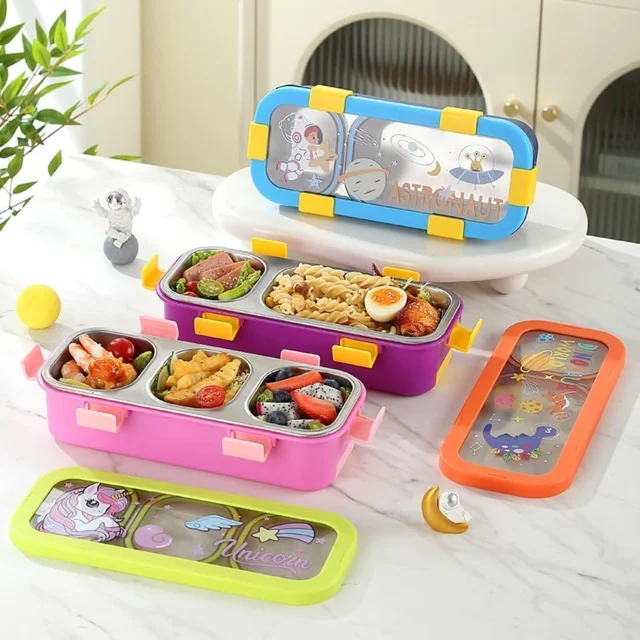 Bento Lunch Box - Leak-Proof 3-Compartment with Removable Tray