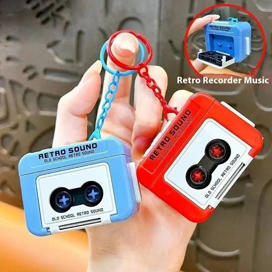 Retro music recorder keychain