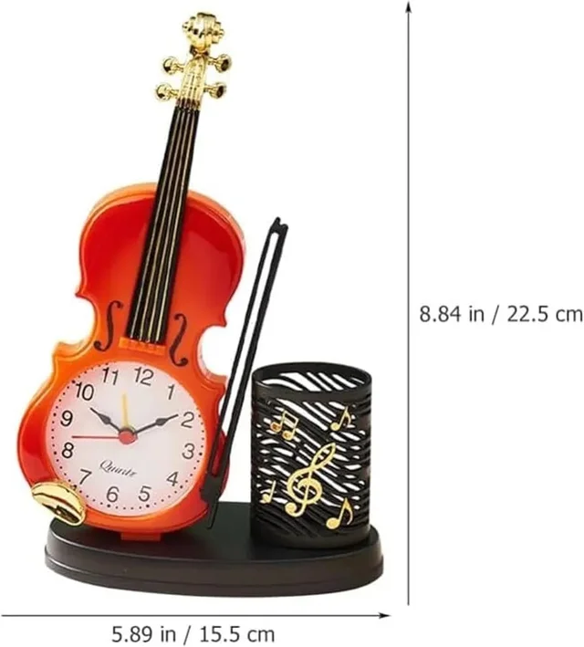 New guitar table clock with pen holder