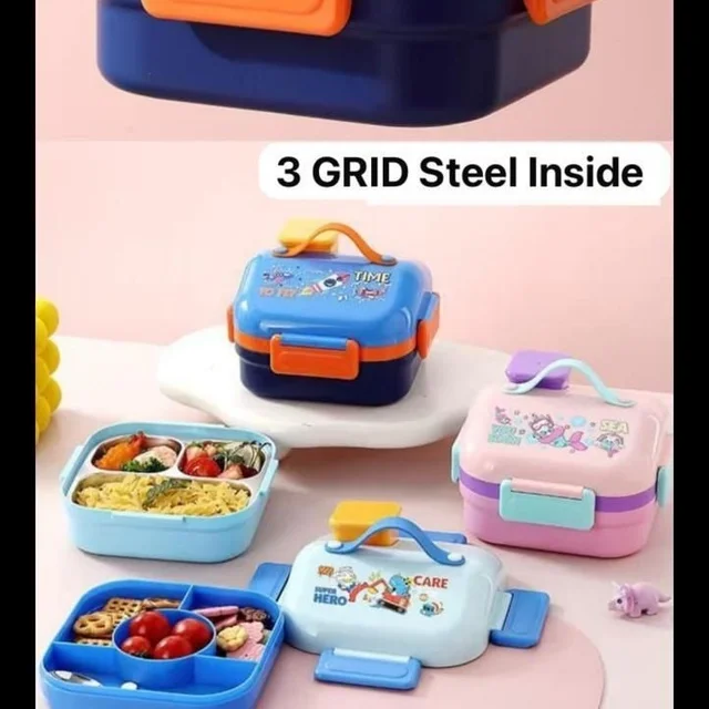 Premium quality 3 grid steel lunch box