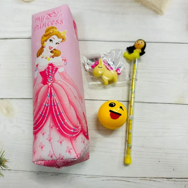 Homeoculture Combo contains 1 pouch 1 sharpener 1 set of erasers 1 lead pencil All as per the pouch design