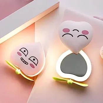Heart smiley mirror cum lamp cum fan with usb charging