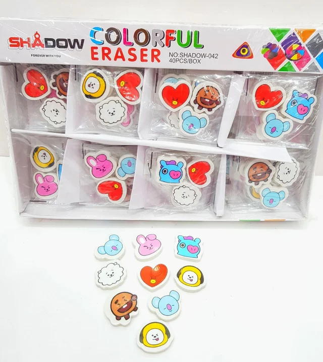 Homeoculture New bts erasers 3 small erasers in 1 packet 1 box contains 40 pkts