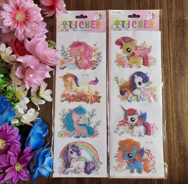 Homeoculture Unicorn Stickers (Set of 2 Cards) 3D Puffy Cute Stylish Printed Stickers Diary Notes for Kids/Craft Scrapbooking| Pinata fillers|