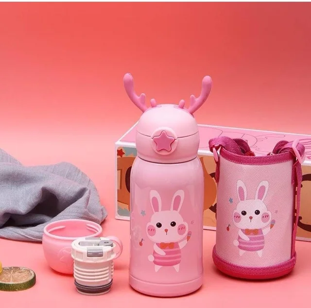 Multipurpose Reindeer steel Sipper bottles - Hot/cold stainless steel bottle 500ml - Dual caps (Sipper and flask) - Bag to carry the bottle - Adjustable belt