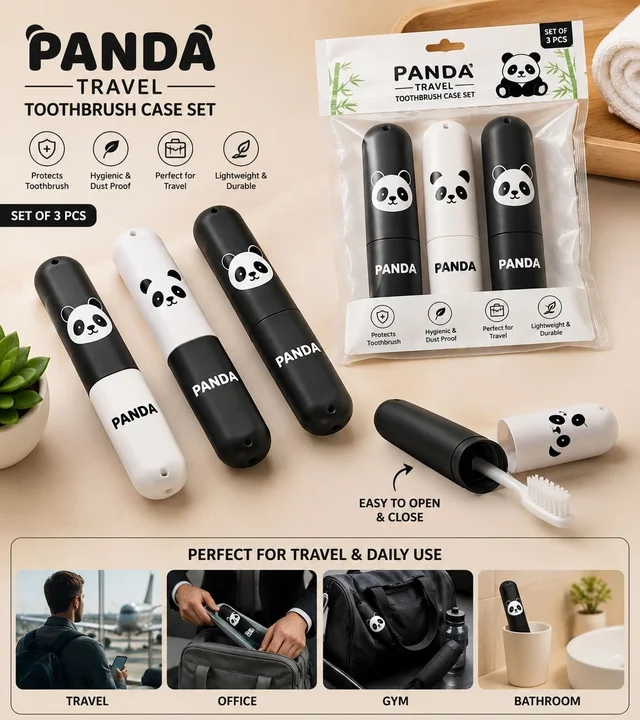 New arrival Panda theme travel toothbrush cover set of 3