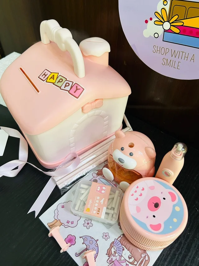 Electric hut piggy bank with ELECTRIC STATIONERY