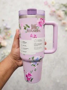 Homeoculture 1200ml Floral Printed Steel Tumbler, Insulated Water Bottle with Straw & Handle, Large Capacity Travel Cup for Office, Gym, Car & Daily Use ā 4 Colors - White