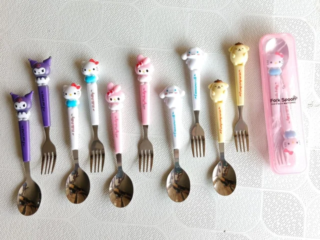 STAINLESS STEEL SANRIO FAMILY SPOON & FORK SET - PLASTIC BOX PACKING