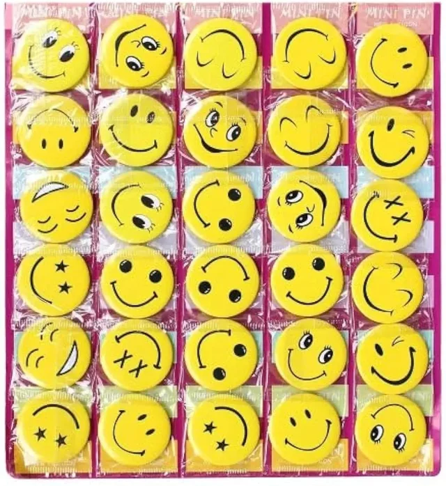New smiley emoji badges Big size (4 cms) packs of 30 pcs