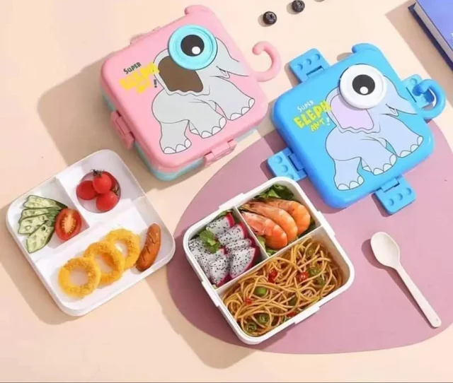 elephant, dinosaur, unicorn and mermaid Plastic Lunch Food Box with steel inside Premium quality Children Baby Snack Box Layers Lunchbox Portable 1120ML*+70Ml