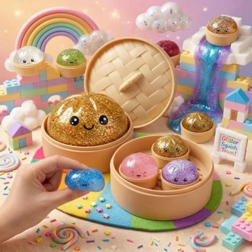 Cute Glitter Dumpling Squishy Toy Soft Slow Rising Stress Relief Squeeze Toy for Kids and Adults - 12