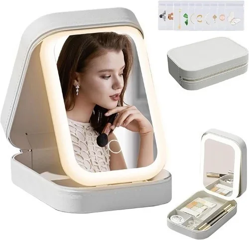Jewellery box with LED Mirror (Makeup Mirror) personalised with initial patch